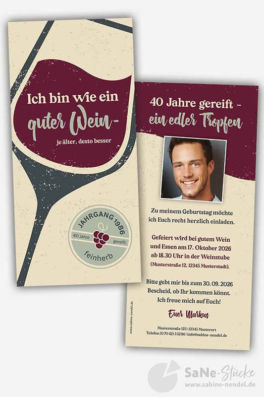 Einladung Geburtstag Wein bordeaux mit Foto
