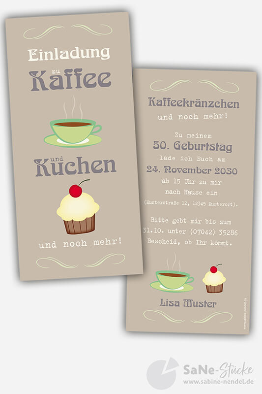 zu Kaffee und Kuchen einladen mit Cupkake braun