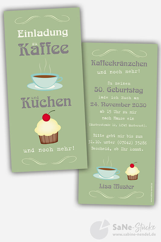 zu Kaffee und Kuchen einladen grün