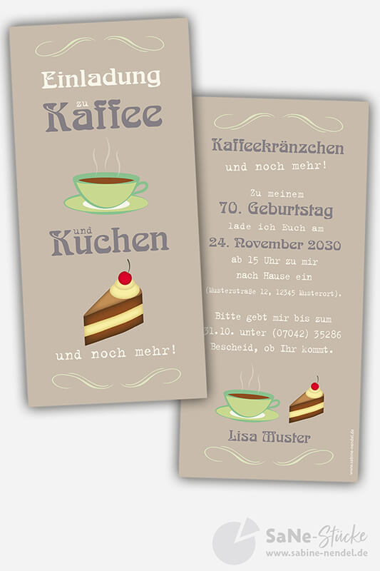Kaffee und Kuchen Einladung braun