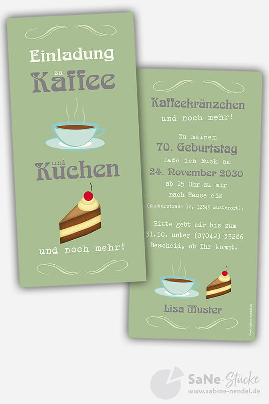 Kaffee und Kuchen Einladung grün
