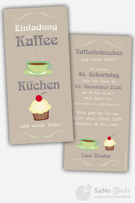 zum Kaffee und Kuchen einladen braun mit Cupcake