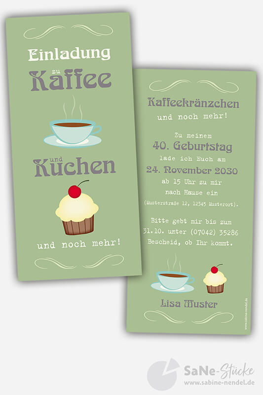 Einladung Kaffee und Cupcake grün