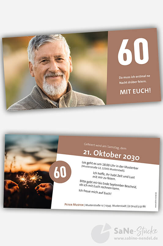 Einladung runder Geburtstag 60 braun