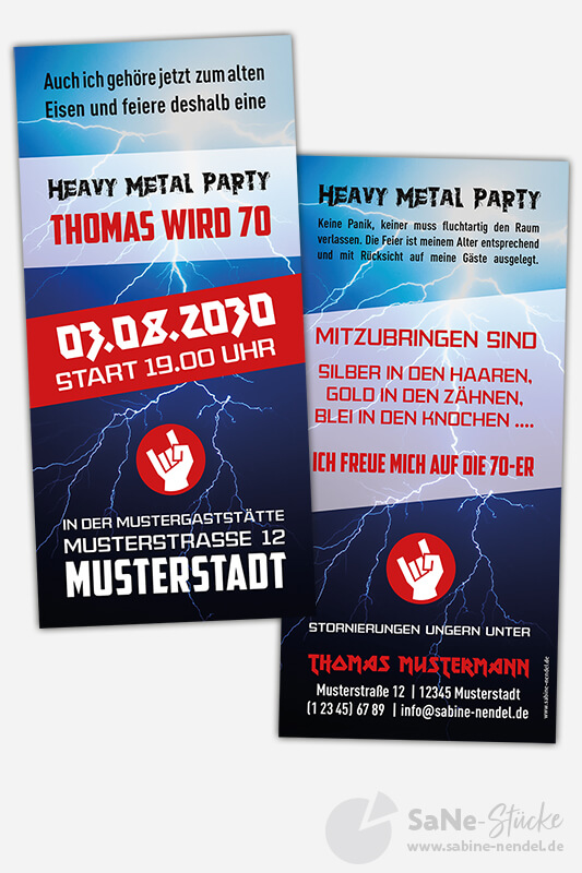 Geburtstagseinladung Metal blau