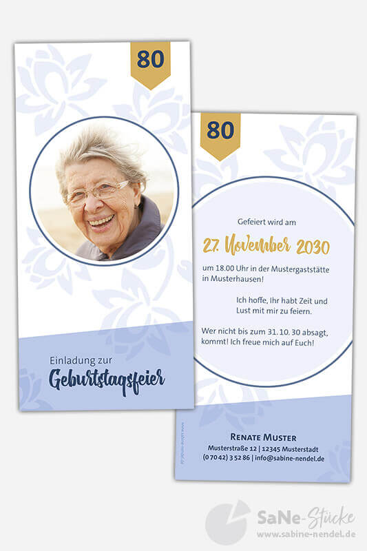 Geburtstagseinladung Blumen blau