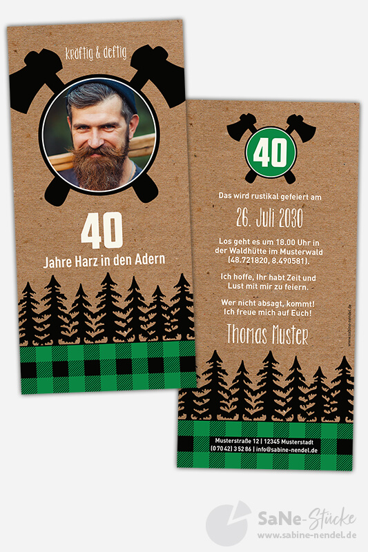Geburtstag Holzfäller grün mit Foto