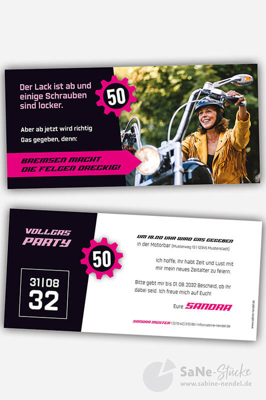 Einladungskarten Motorrad pink