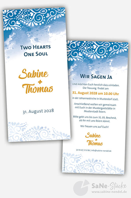 Hochzeitseinladung Boho auf Bilderdruck matt (weiß) gedruckt