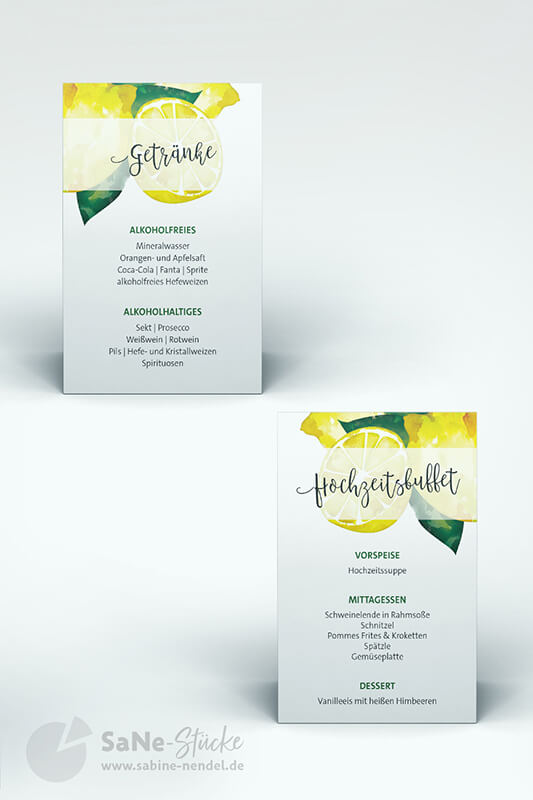 Menükarten Zitronen