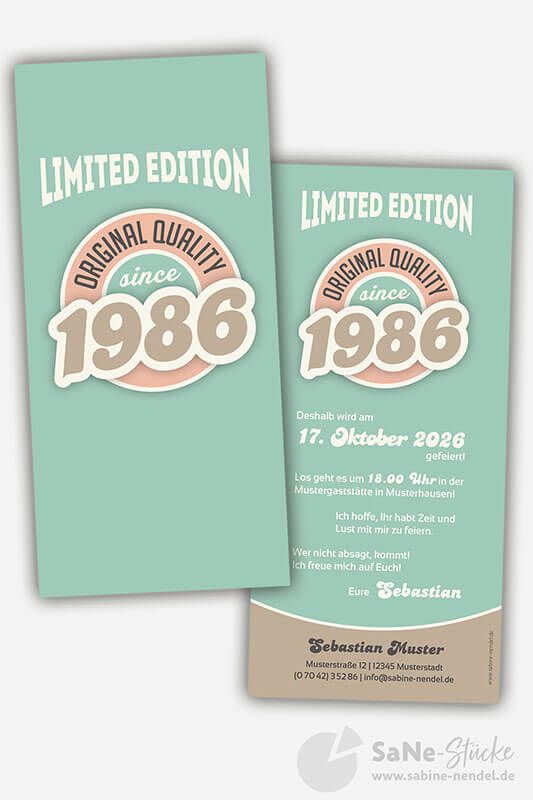 Retro Einladungskarten 1986 blau