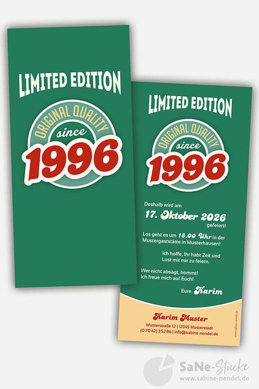 Einladung Geburtstag Vintage 1996 grün