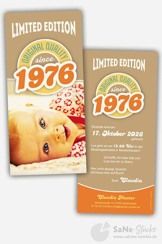 Retro Einladungskarten 1976 braun mit Foto