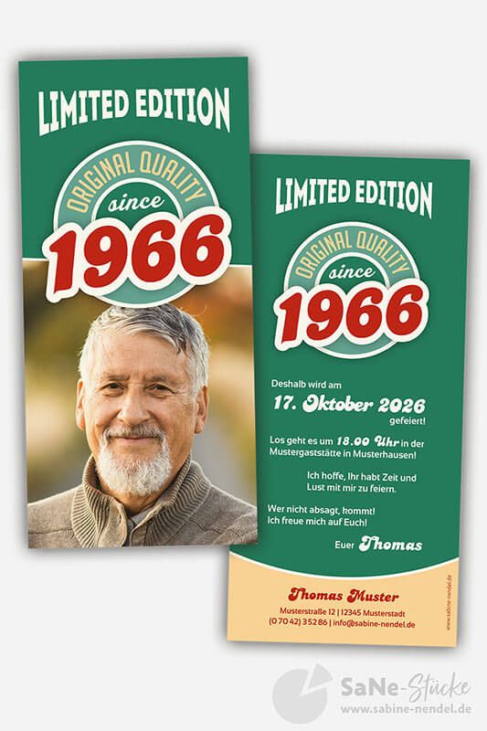 Einladungskarten Retro grün mit Foto