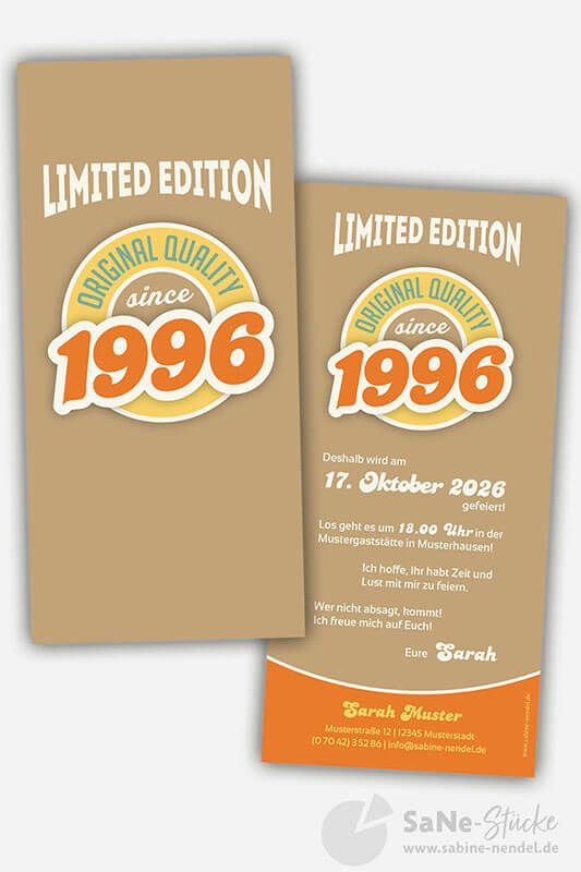 Einladung Geburtstag Vintage 1996 braun