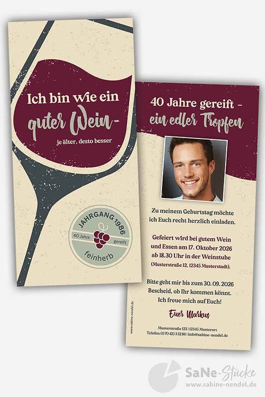 Einladung Geburtstag Wein bordeaux mit Foto