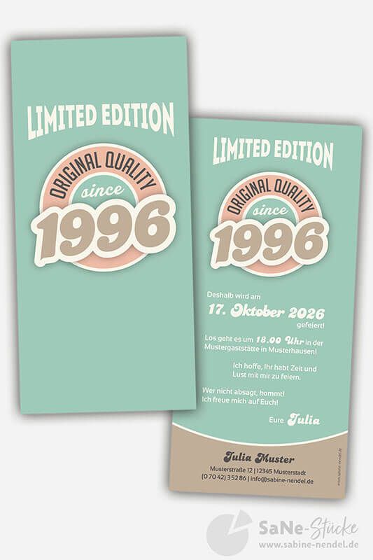 Einladung Geburtstag Vintage 1996 blau