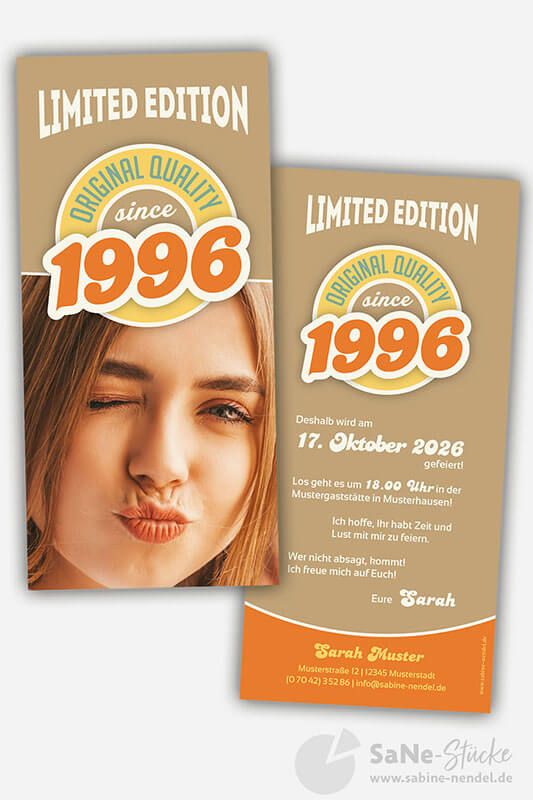 Einladung Geburtstag Vintage 1996 braun mit Foto