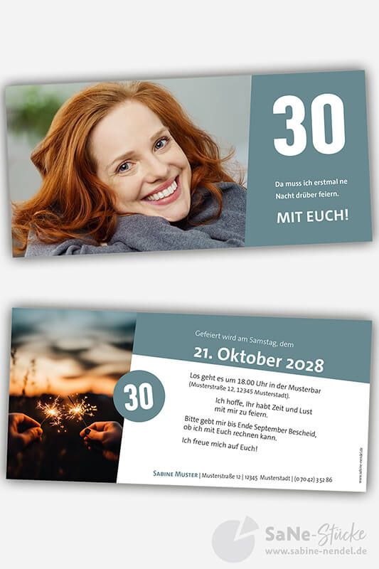 Einladung runder Geburtstag 30 blaugrau