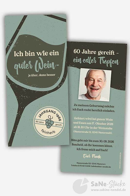 Einladungskarte Wein blaugrau Foto