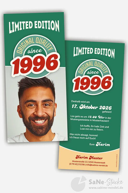 Einladung Geburtstag Vintage 1996 grün mit Foto