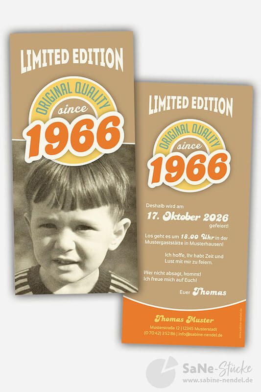 Einladungskarten Retro braun mit Foto